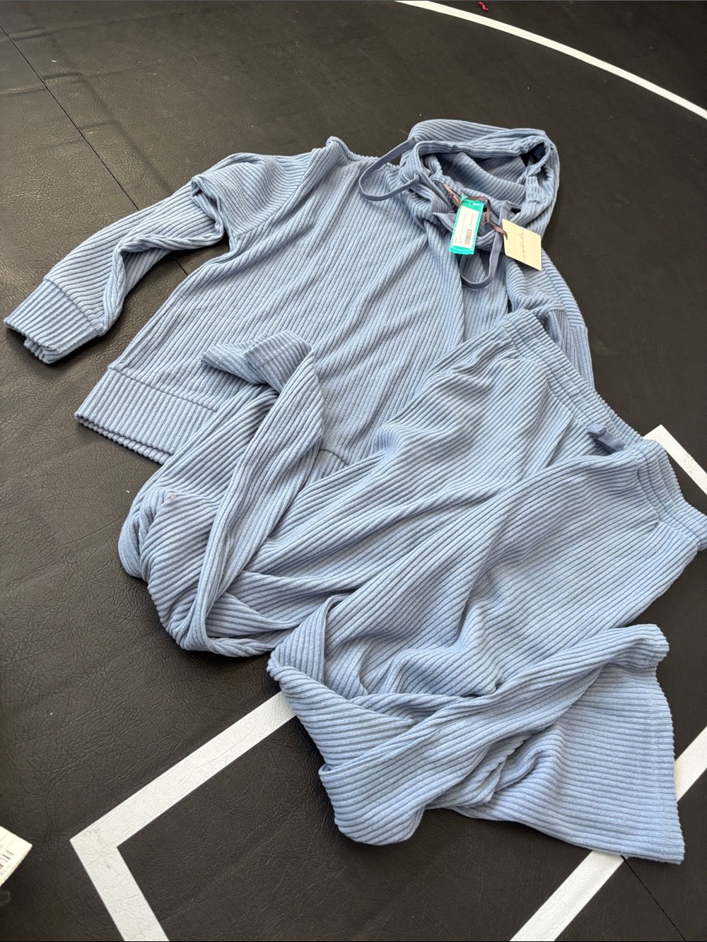 Awhile athletica Dusty Blue Ribbed Hoodie & Matching Top Set
